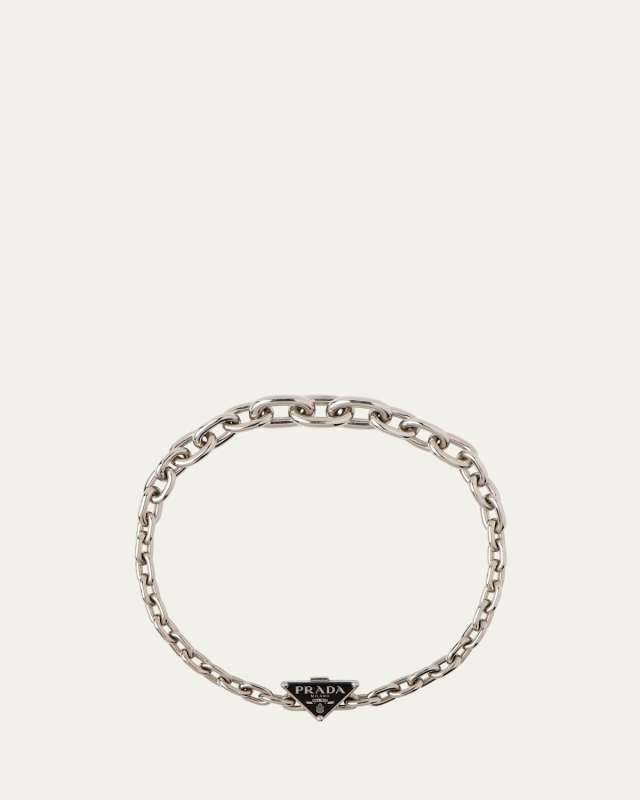 Enamel Triangle Logo Oval-Link Chain Necklace